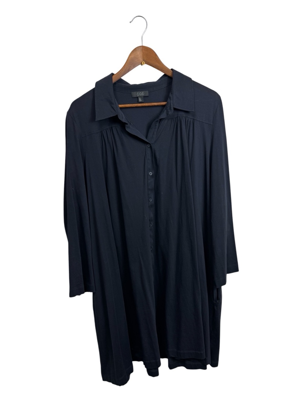 COS Navy Blue Button-Front Long Sleeve Shirt Dress Large